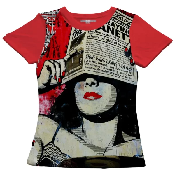 camiseta com estampa grafite manchete de jornal, modelo feminino baby look - Image 5