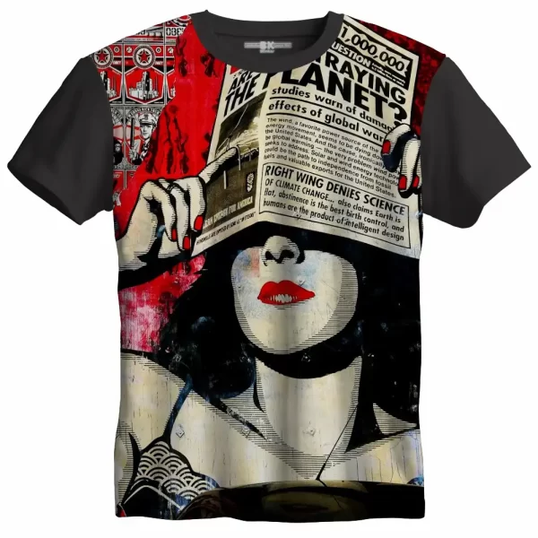 Camiseta com Estampa Grafite Manchete, de Jornal Modelo Tradicional - Image 4