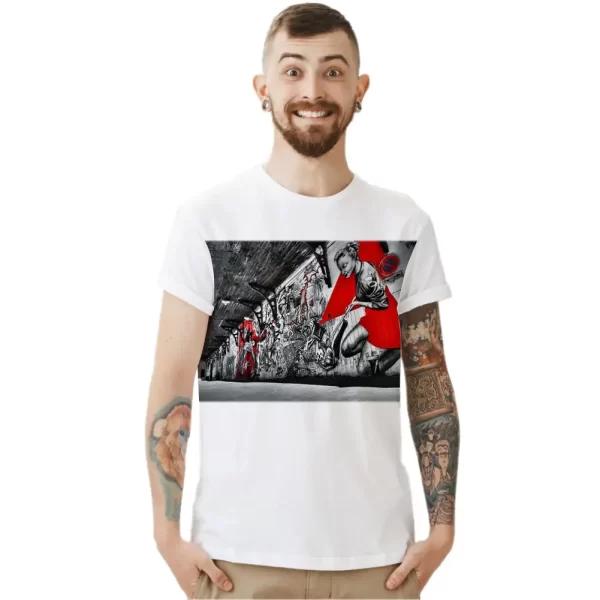 Camiseta com Estampa Grafite mural em perspectiva, Modelo Tradicional