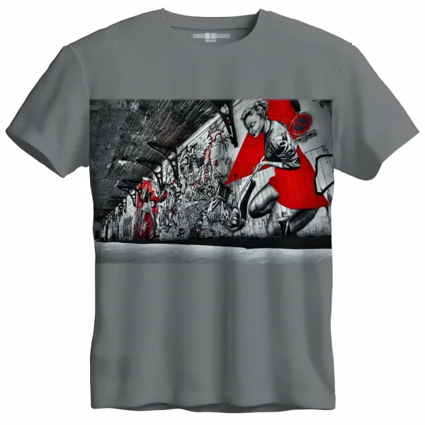 Camiseta com Estampa Grafite mural em perspectiva, Modelo Tradicional - Image 2