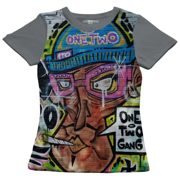 Camiseta com Estampa Grafite One Two, Modelo Feminino Baby Look - Image 2