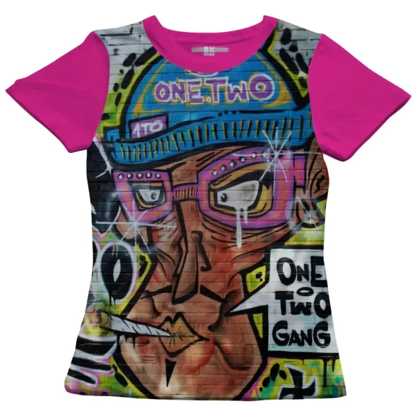 Camiseta com Estampa Grafite One Two, Modelo Feminino Baby Look - Image 3