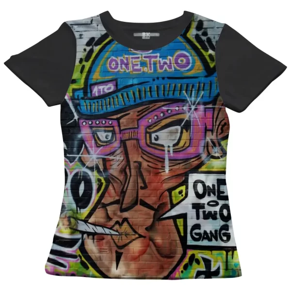 Camiseta com Estampa Grafite One Two, Modelo Feminino Baby Look - Image 4