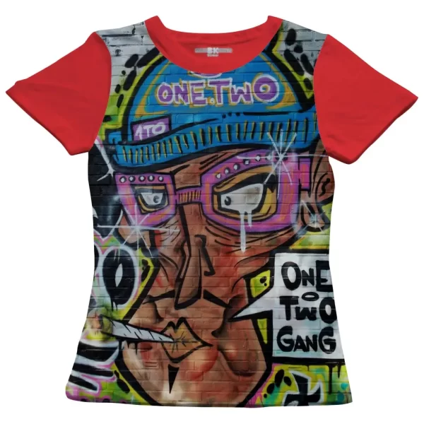 Camiseta com Estampa Grafite One Two, Modelo Feminino Baby Look - Image 5