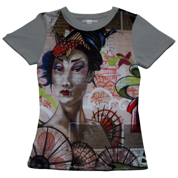 Camiseta com Estampa Grafite Oriental, Modelo Feminino Baby Look - Image 2