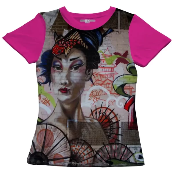 Camiseta com Estampa Grafite Oriental, Modelo Feminino Baby Look - Image 3