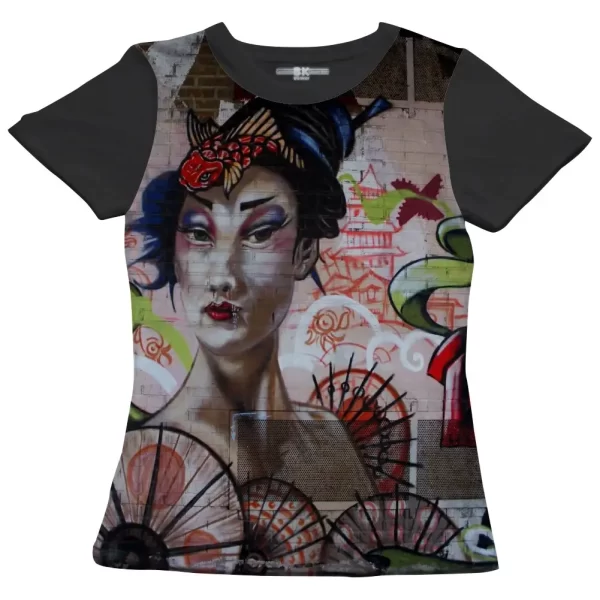 Camiseta com Estampa Grafite Oriental, Modelo Feminino Baby Look - Image 4