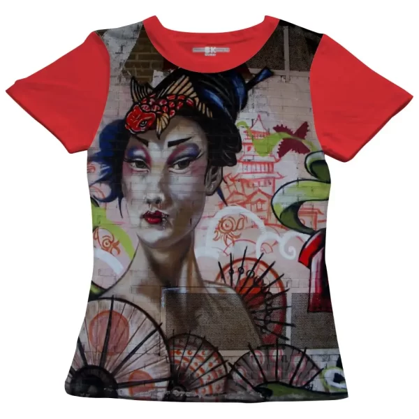 Camiseta com Estampa Grafite Oriental, Modelo Feminino Baby Look - Image 5