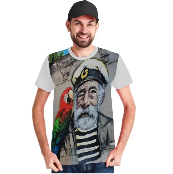 Camiseta com Estampa Grafite Papagaio de Pirata, Modelo Tradicional