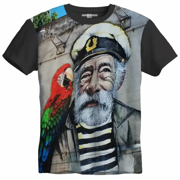 Camiseta com Estampa Grafite Papagaio de Pirata, Modelo Tradicional - Image 4