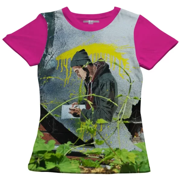 Camiseta com Estampa Grafite Rascunhando, Modelo Feminino Baby Look - Image 3