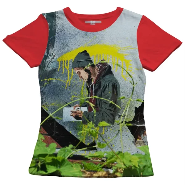 Camiseta com Estampa Grafite Rascunhando, Modelo Feminino Baby Look - Image 5