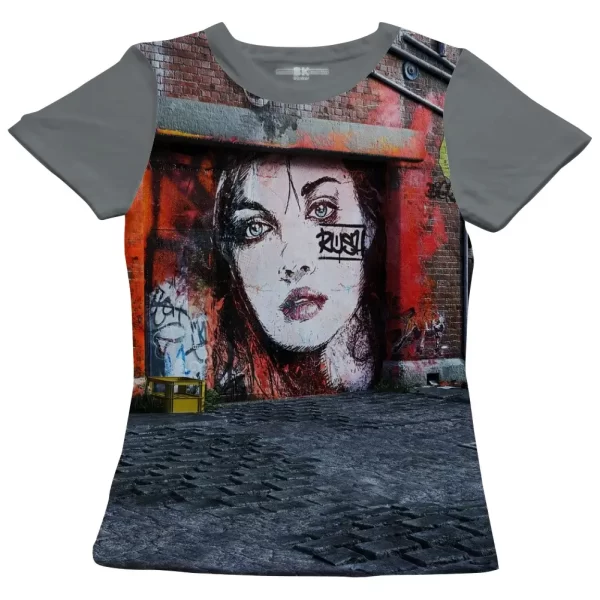 Camiseta com Estampa Grafite Rush, Modelo Feminino Baby Look - Image 2