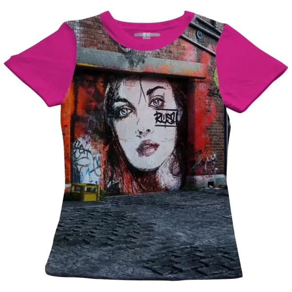 Camiseta com Estampa Grafite Rush, Modelo Feminino Baby Look - Image 3