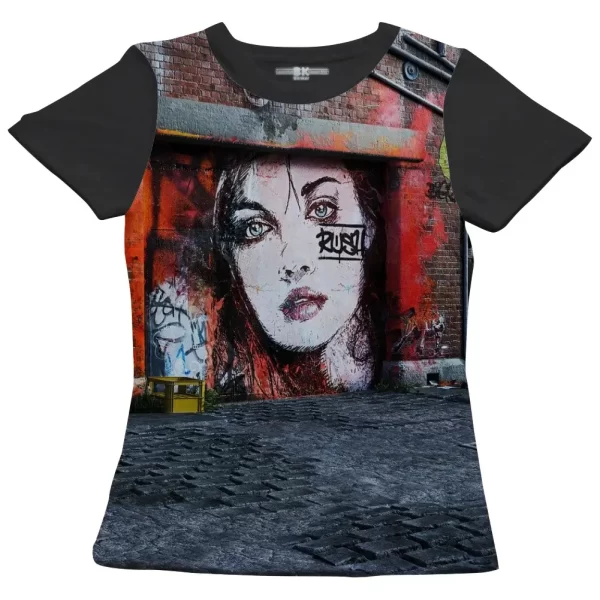 Camiseta com Estampa Grafite Rush, Modelo Feminino Baby Look - Image 4