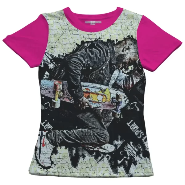 Camiseta com Estampa Grafite Skatista, Modelo Feminino Baby Look - Image 3