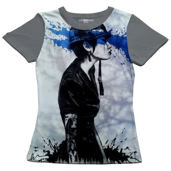 Camiseta com Estampa Grafite Soldado, Modelo Feminino Baby Look - Image 2