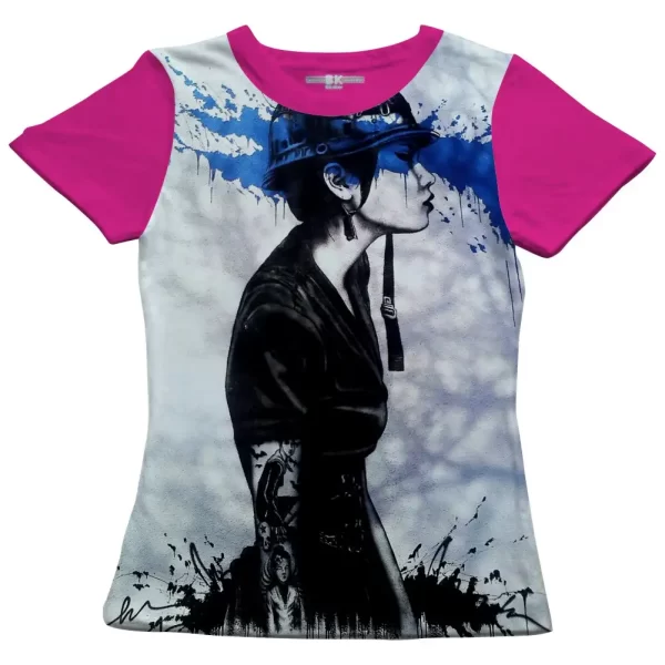 Camiseta com Estampa Grafite Soldado, Modelo Feminino Baby Look - Image 3