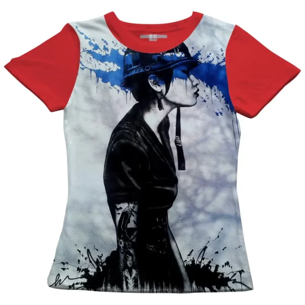 Camiseta com Estampa Grafite Soldado, Modelo Feminino Baby Look - Image 5