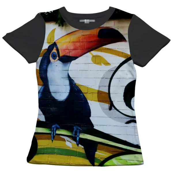 Camiseta com Estampa Grafite Tucano, Modelo Feminino Baby Look - Image 4