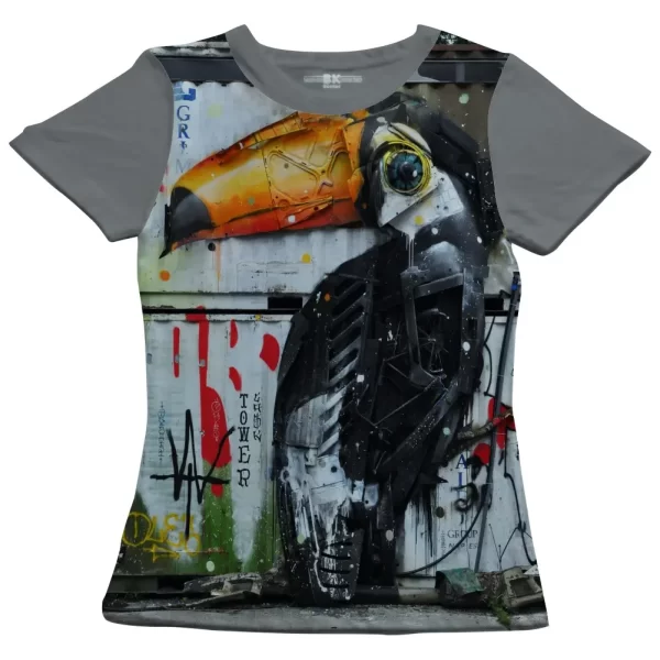 Camiseta com Estampa Grafite Tucano no Container, Modelo Feminino Baby Look - Image 2