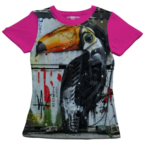 Camiseta com Estampa Grafite Tucano no Container, Modelo Feminino Baby Look - Image 3