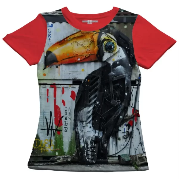 Camiseta com Estampa Grafite Tucano no Container, Modelo Feminino Baby Look - Image 5