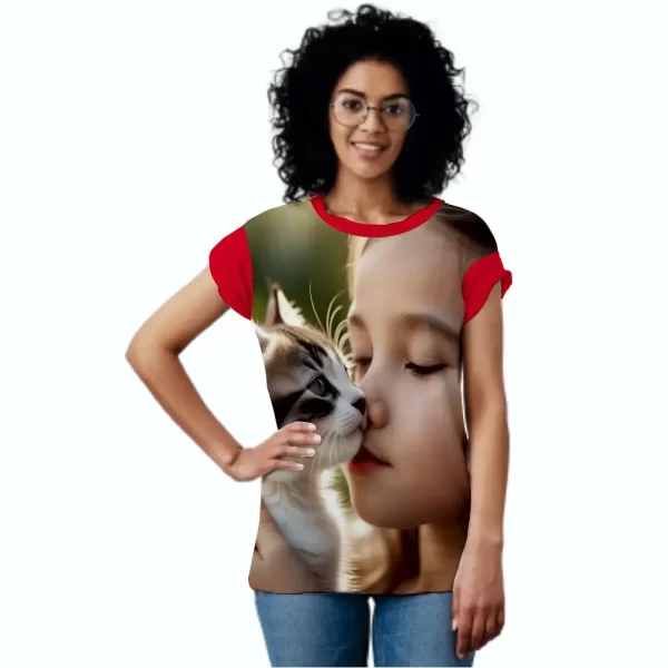 Camiseta com Estampa Menina e seu Gato, Modelo Feminino Baby Look - Image 5