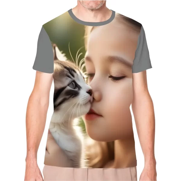 Camiseta com Estampa menina e seu gato, Modelo Tradicional - Image 2