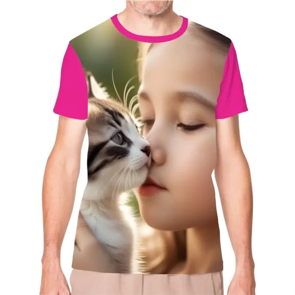 Camiseta com Estampa menina e seu gato, Modelo Tradicional - Image 3