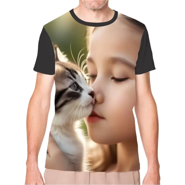 Camiseta com Estampa menina e seu gato, Modelo Tradicional - Image 4