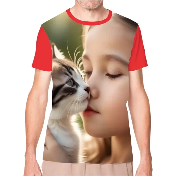 Camiseta com Estampa menina e seu gato, Modelo Tradicional - Image 5