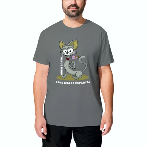 Camiseta com Estampa Quem Canta Seus Males Espanta, Modelo Tradicional - Image 2