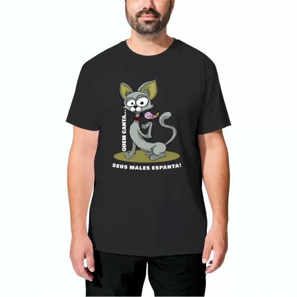 Camiseta com Estampa Quem Canta Seus Males Espanta, Modelo Tradicional - Image 4