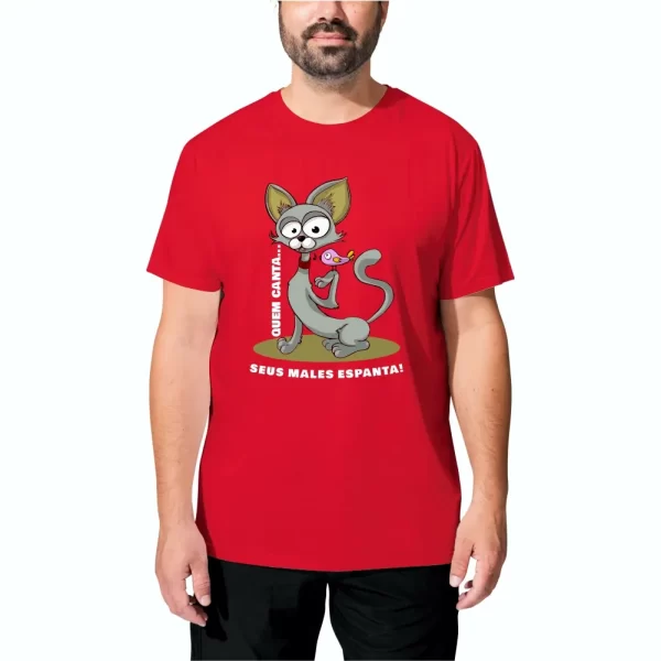 Camiseta com Estampa Quem Canta Seus Males Espanta, Modelo Tradicional - Image 5