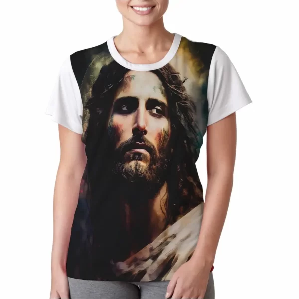 Camiseta Modelo Baby Look, Estampa; Face de Jesus