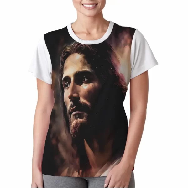 Camiseta Modelo Baby Look, Estampa; Jesus Reflexão