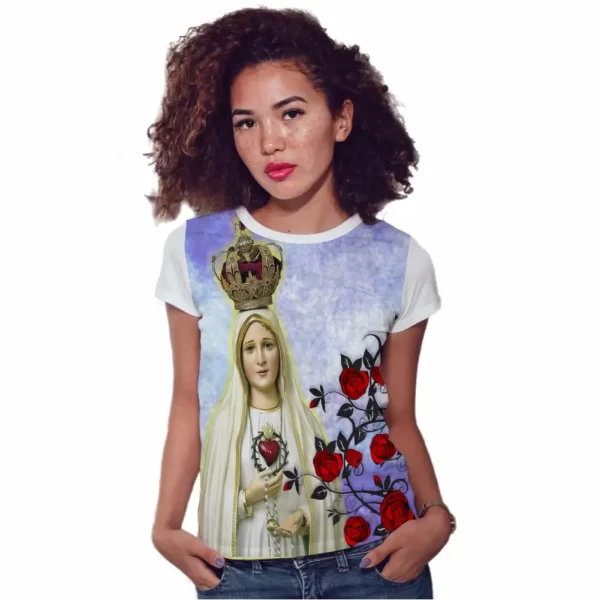 Camiseta Modelo Baby Look, Estampa; Nossa Senhora de Fátima