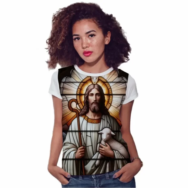 Camiseta Modelo Baby Look, Estampa; Pastor Jesus