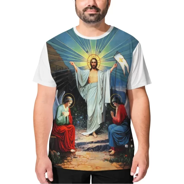 Camiseta Modelo Tradicional, Estampa; Jesus Ressurreição