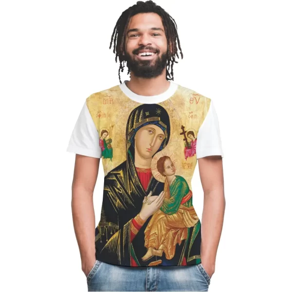 Camiseta Modelo Tradicional, Estampa; Mãe do Perpétuo Socorro