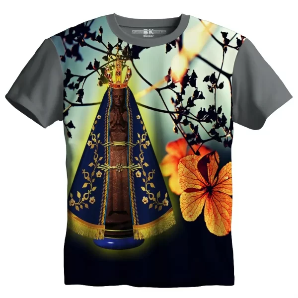 Camiseta Modelo Tradicional, Estampa; Nossa Senhora Aparecida com Flores - Image 2