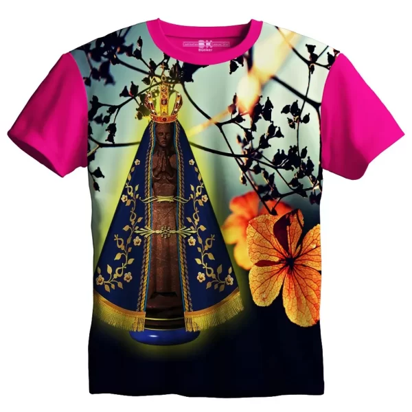 Camiseta Modelo Tradicional, Estampa; Nossa Senhora Aparecida com Flores - Image 3