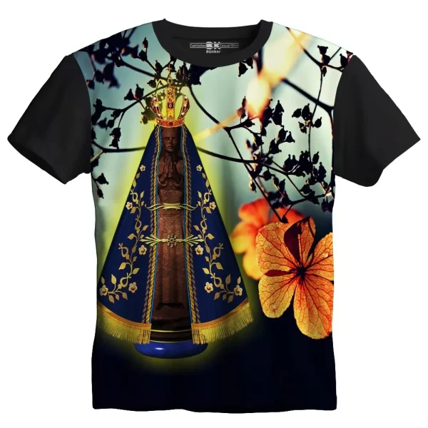 Camiseta Modelo Tradicional, Estampa; Nossa Senhora Aparecida com Flores - Image 4