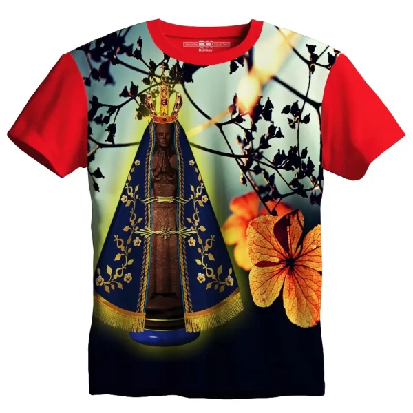 Camiseta Modelo Tradicional, Estampa; Nossa Senhora Aparecida com Flores - Image 5