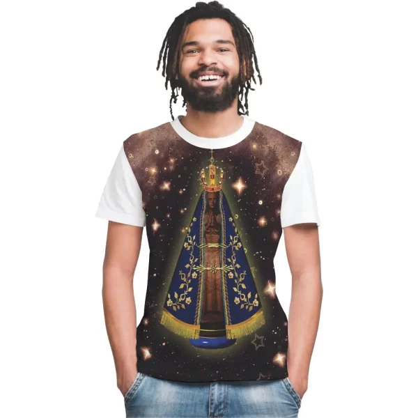 Camiseta Modelo Tradicional, Estampa; Nossa Senhora Aparecida Iluminando