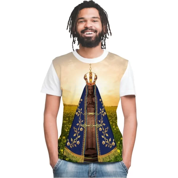 Camiseta Modelo Tradicional, Estampa; Nossa Senhora Aparecida Protetora