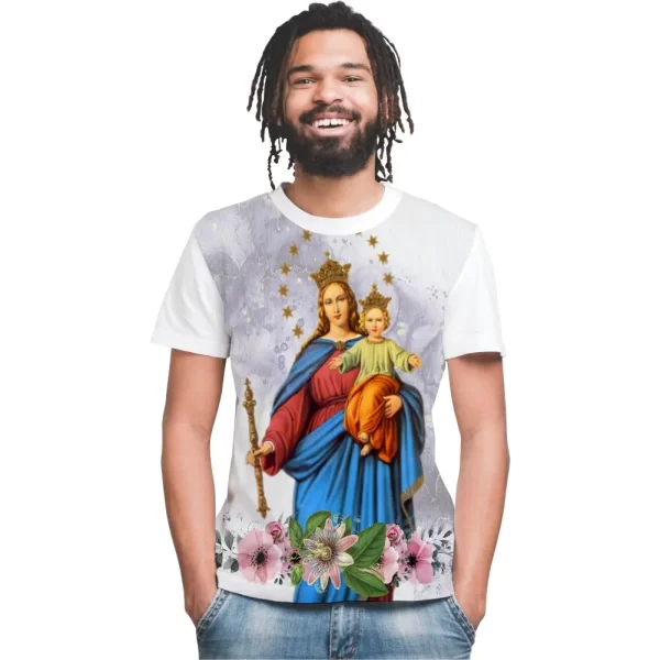 Camiseta Modelo Tradicional, Estampa; Nossa Senhora Auxiliadora