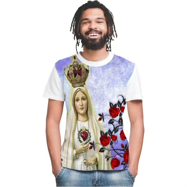 Camiseta Modelo Tradicional, Estampa; Nossa Senhora de Fátima