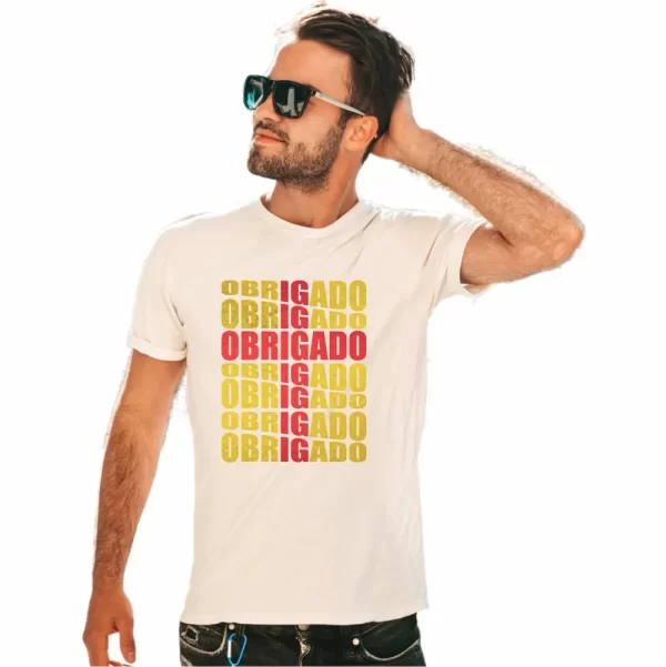 Camiseta Modelo Tradicional, Estampa; Obrigado